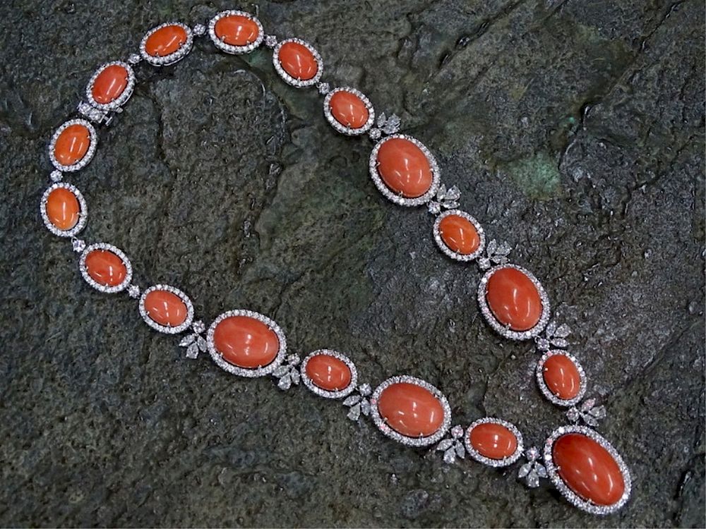 Appraisal: ct Coral And ct Diamond Necklace ct Coral And ct