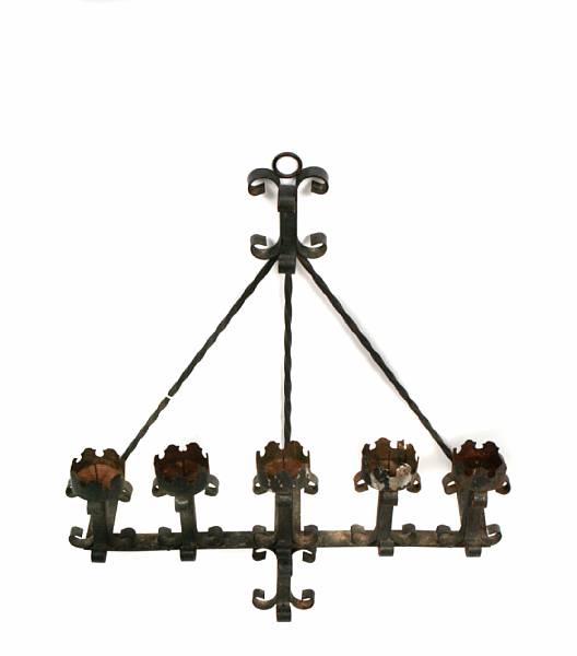 Appraisal: Two wrought iron five light wall sconces largest height in