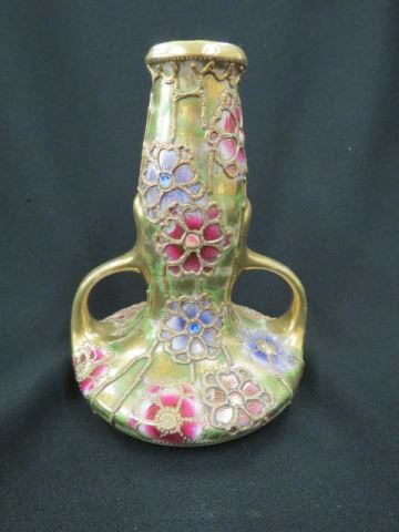 Appraisal: Nippon Handpainted Porcelain Vase handled moriage style floral gold trim