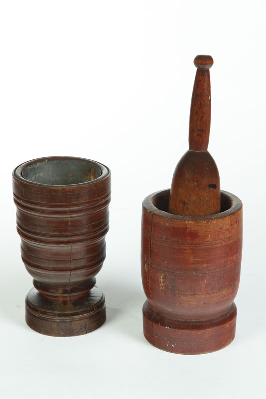 Appraisal: TWO MORTARS American nd half- th century turned wood One