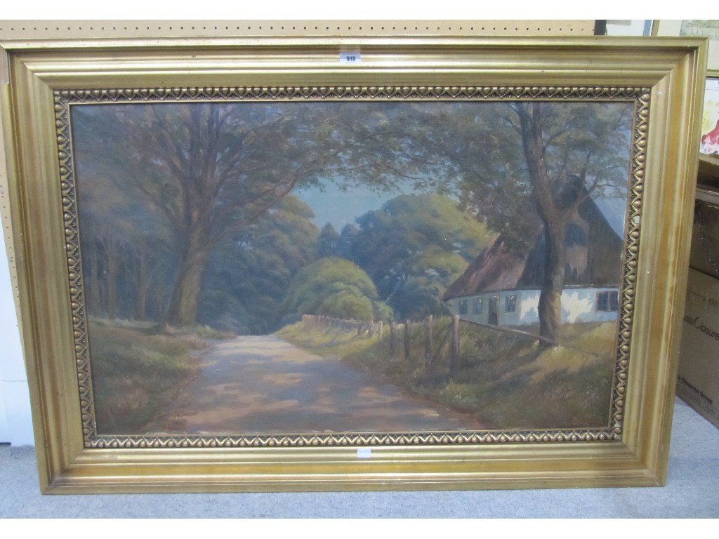 Appraisal: Continental School Oil on canvas wooded scene with a house