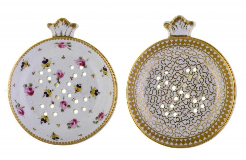 Appraisal: TWO CHAMBERLAIN'S WORCESTER EGG DRAINERS one enamelled with scattered roses