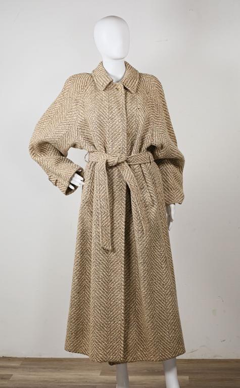 Appraisal: Burberrys taupe Irish Tweed belted coat button front wool some