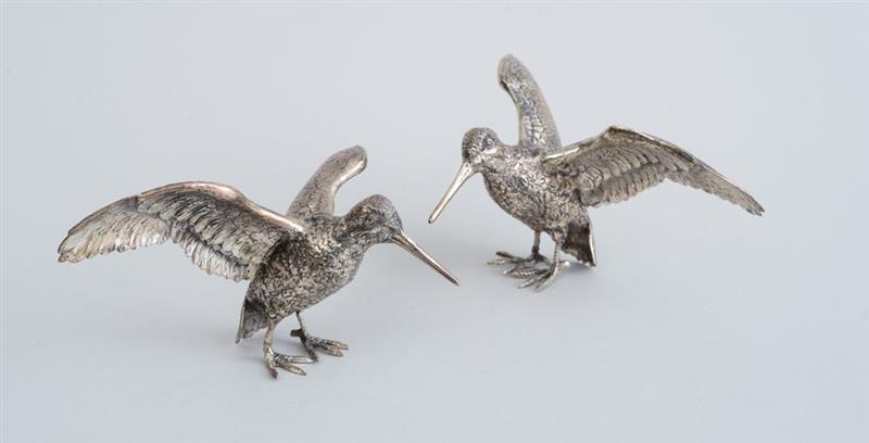 Appraisal: PAIR OF CONTINENTAL STERLING SILVER FIGURES OF SNIPE Impressed 'IF