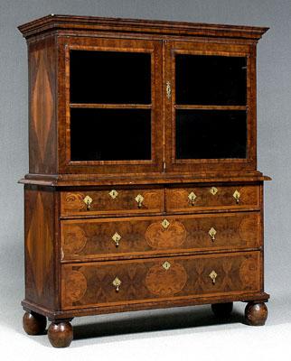 Appraisal: William and Mary cabinet over drawers marquetry and oyster veneers