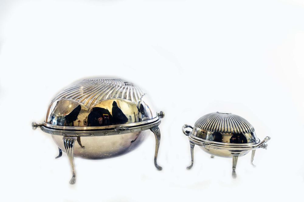 Appraisal: TWO ENGLISH SILVER PLATE REVOLVING WARMERSBoth marked one Sheffield Both