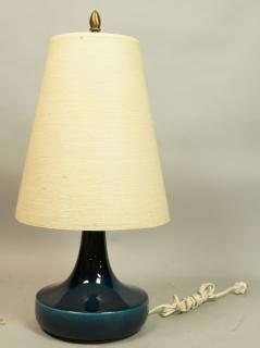 Appraisal: Rich Blue Glazed Ceramic Table Lamp Mid Century form Plastic