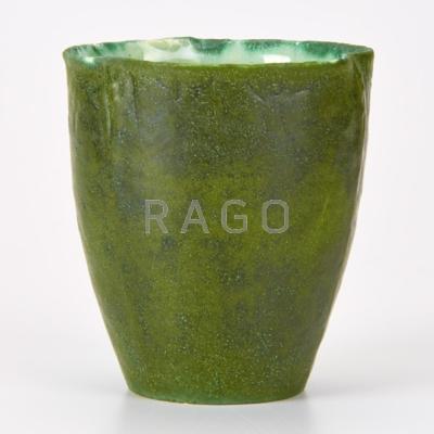 Appraisal: GRUEBY Tapered vessel in matte green glaze with buds Boston