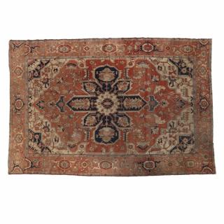 Appraisal: Antique Persian Karadje Carpet centered with navy lobed medallion on