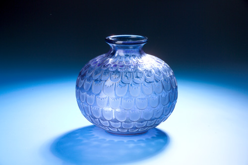 Appraisal: R LALIQUE Vase Grenade blue ca Engraved R Lalique France