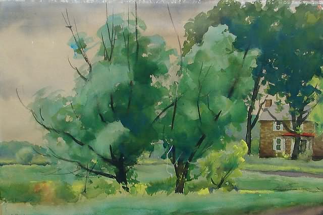 Appraisal: Two Willows watercolor x sight SLL Leith-Ross The Coryell Gallery