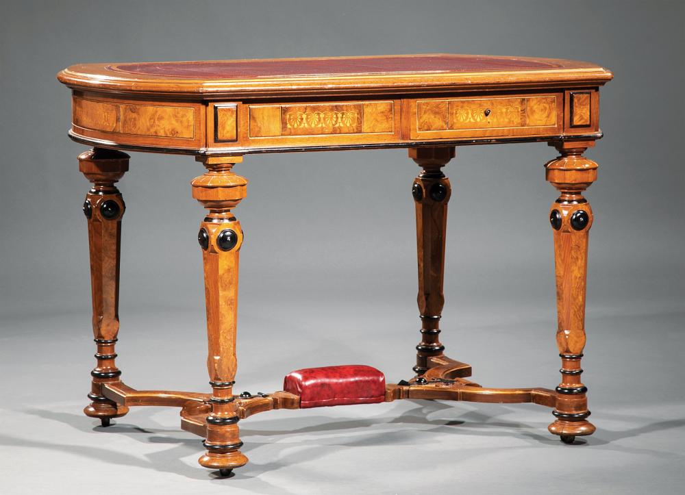 Appraisal: American Renaissance Parcel Ebonized Inlaid Walnut and Burl Library Table