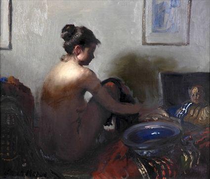 Appraisal: FRANK HERBERT MASON b SEATED NUDE Oil on canvas x