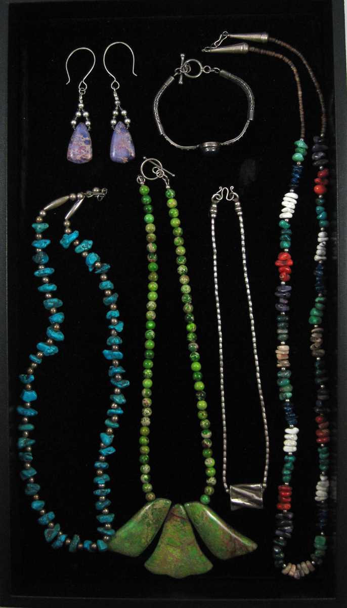 Appraisal: COLLECTION OF SEVEN PIECES OF JEWELRY including a inch turquoise