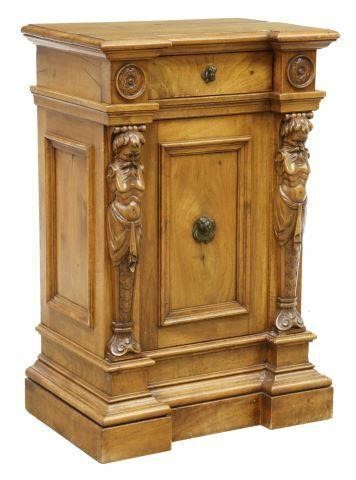 Appraisal: Italian Renaissance Revival walnut bedside cabinet Pompeo Toniutti Bologna late