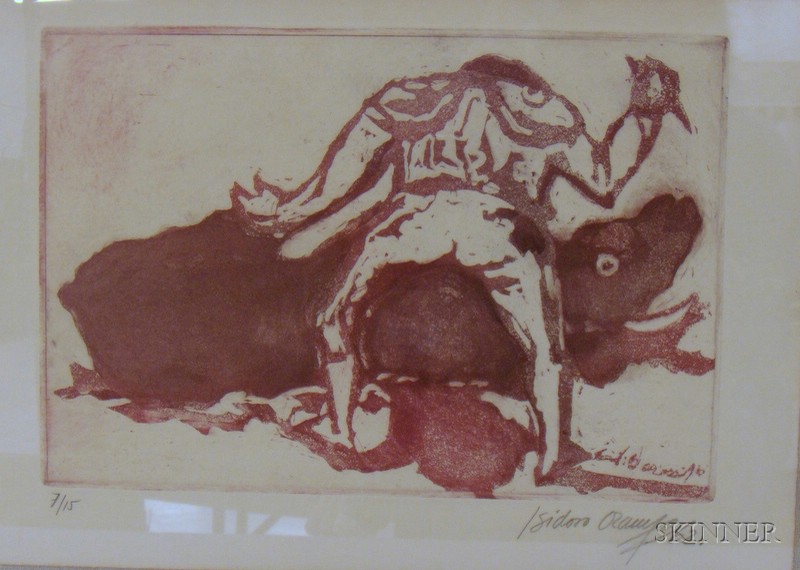 Appraisal: Framed Etching of a Bullfight with Matador by Isidoro O'Campo