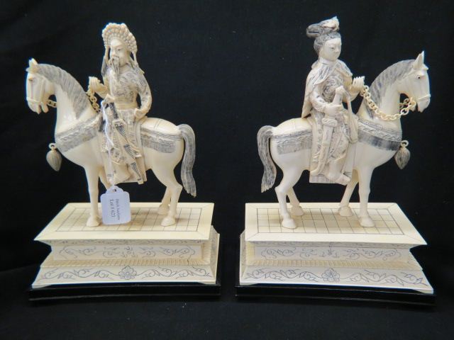 Appraisal: Pair of Chinese Carved Ivory Figurines ofEmperor Empress on haorseback