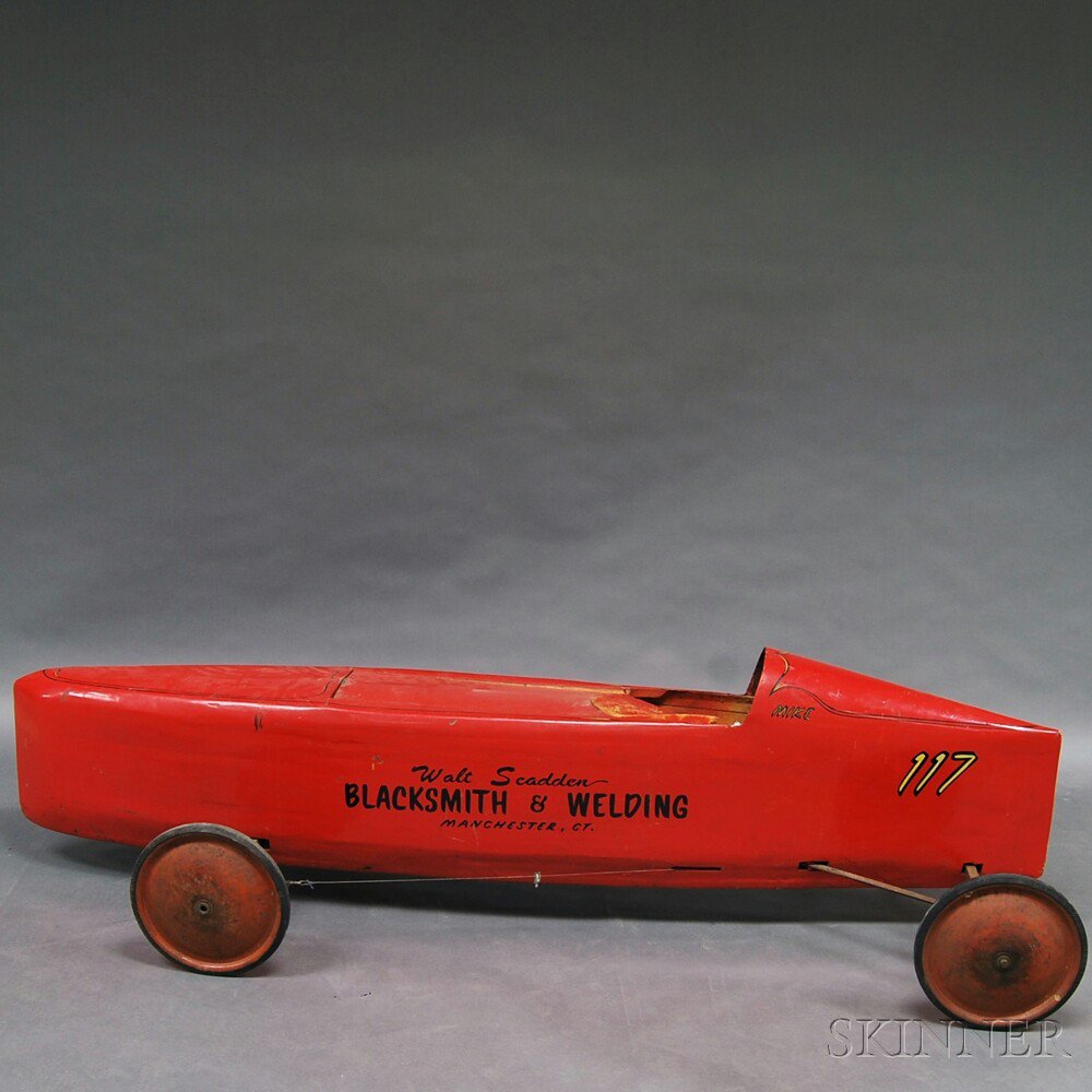 Appraisal: Red-painted and Stenciled Soap Box Derby Car inscribed on the