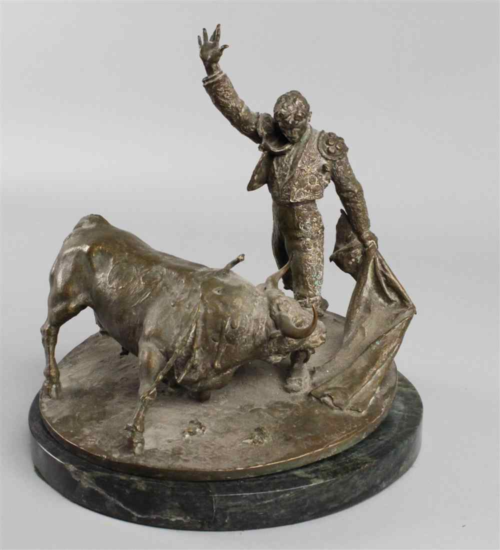 Appraisal: BRONZE FIGURE GROUP OF MATADOR AND BULL BEARING SIGNATURE ''M