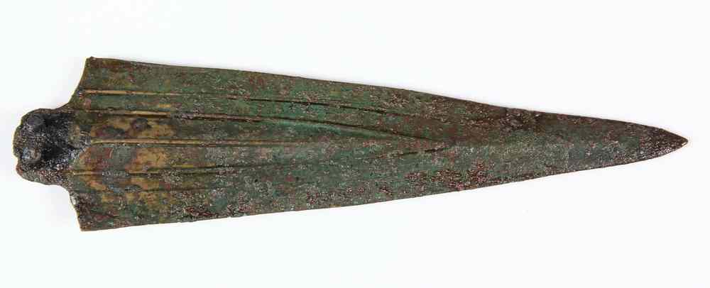 Appraisal: ANCIENT BRONZE SPEAR HEAD - Bronze Spear Head with engraved