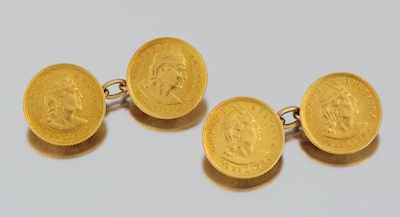 Appraisal: A Pair of Peruvian Gold Coin Cufflinks Peruvian de Libra