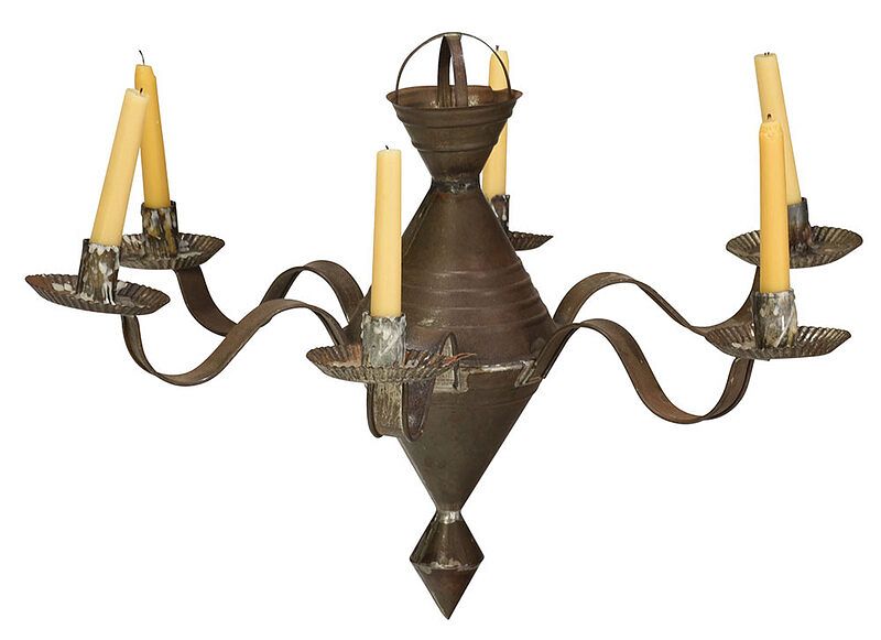 Appraisal: American Tole Six Arm Chandelier th century tinned sheet iron