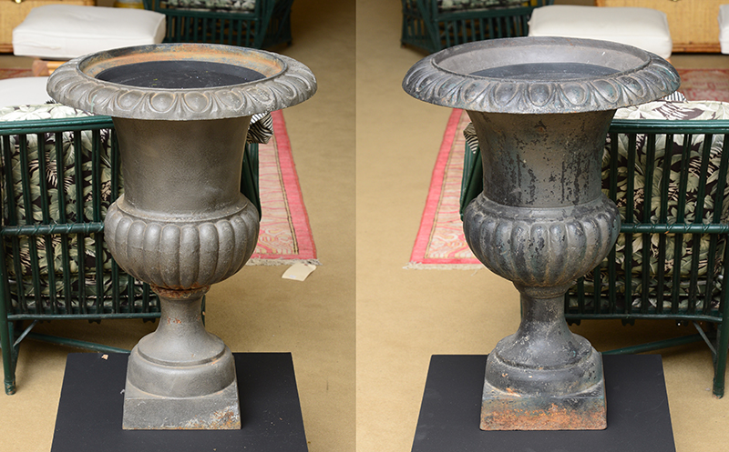 Appraisal: Pair of Black Cast-Iron Urns x in diam Estimate -