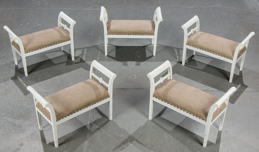 Appraisal: Modern White Swedish Vanity Benches Modern White Swedish Vanity Benches