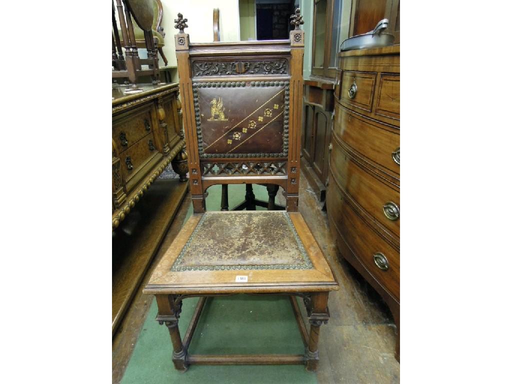 Appraisal: A th century gothic revival walnut hall side chair with