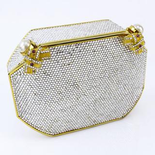 Appraisal: Judith Leiber Full Bead Gold Crystal Minaudiere Judith Leiber Full