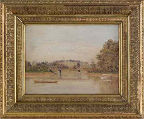 Appraisal: New York oil on board landscape of a lake scene