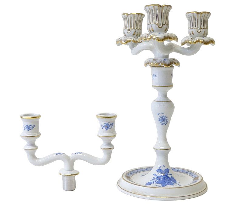 Appraisal: Herend Chinese Bouquet Blue Porcelain Candelabra Herend Chinese Bouquet Blue