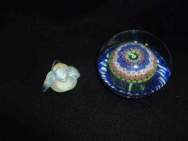 Appraisal: A MILLE-FLEUR GLASS PAPERWEIGHT and a Sabino small glass fledgling