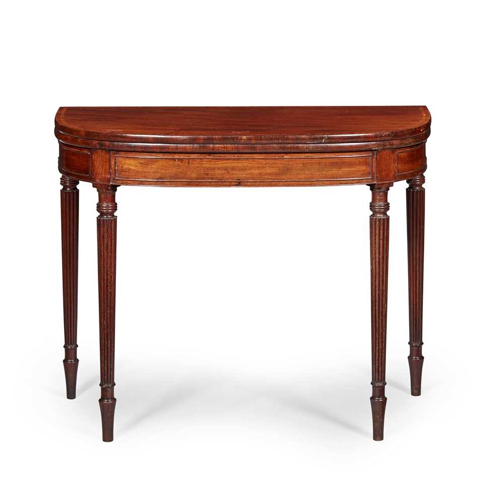 Appraisal: REGENCY MAHOGANY AND SATINWOOD TEA TABLE EARLY TH CENTURY the