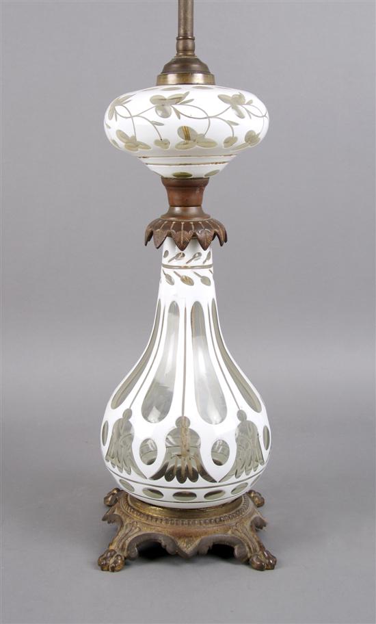 Appraisal: A Bohemian Cased Glass Lamp Height overall inches