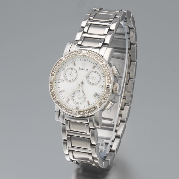 Appraisal: BULOVA LADIES' STAINLESS QUARTZ TRIPLE REGISTER CHRONOGRAPH mm head will