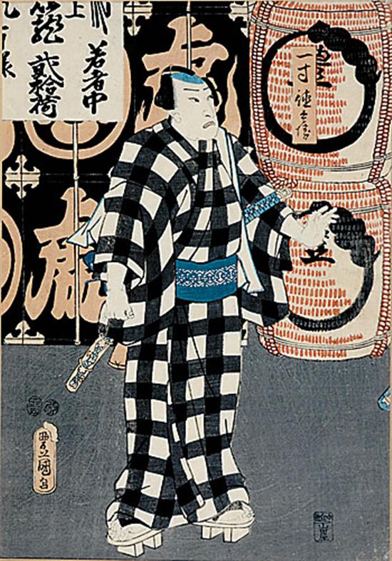 Appraisal: Japanese school th century KABUKI SCENEwoodblock framed marked Utagawa Toyokunisight