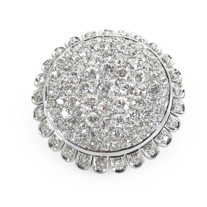 Appraisal: FRENCH DIAMOND PAVE PLATINUM BOMBE BROOCH Condition Report H-J VS