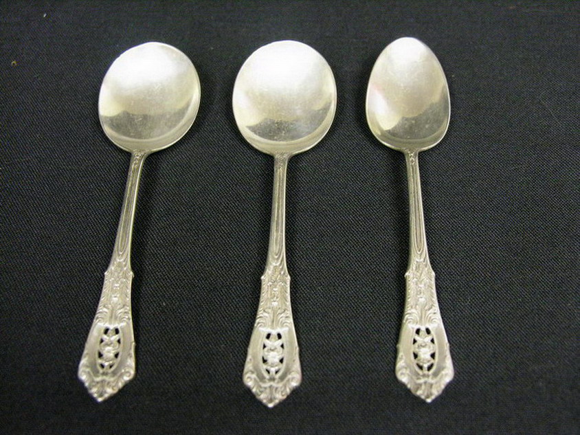 Appraisal: WALLACE ROSEPOINT STERLING SOUP SPOONS Includes - Soup spoons -Teaspoon