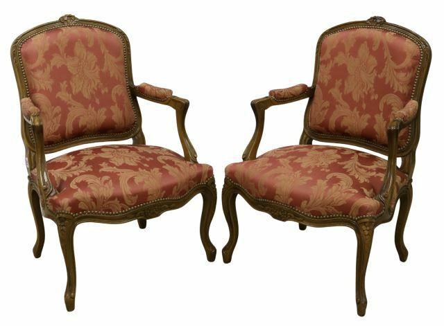 Appraisal: pair French Louis XV style armchairs fauteuil a la reine