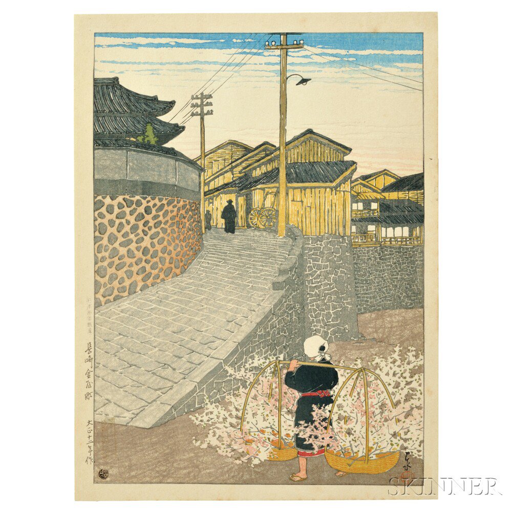 Appraisal: Kawase Hasui - Kanaya Town in Nagasaki Japan color woodblock