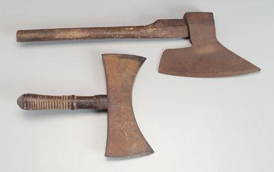 Appraisal: Two antique axes one double-bladed with short handle blade marked