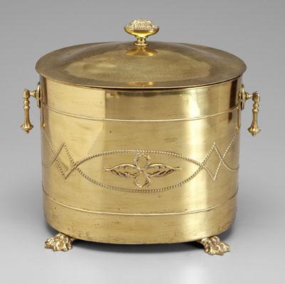 Appraisal: Lidded brass coal hod of oval section with removable liner