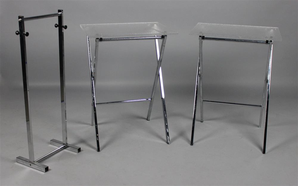 Appraisal: PAIR OF FOLDING TRAY TABLES WITH TEXTURED LUCITE TOPS AND