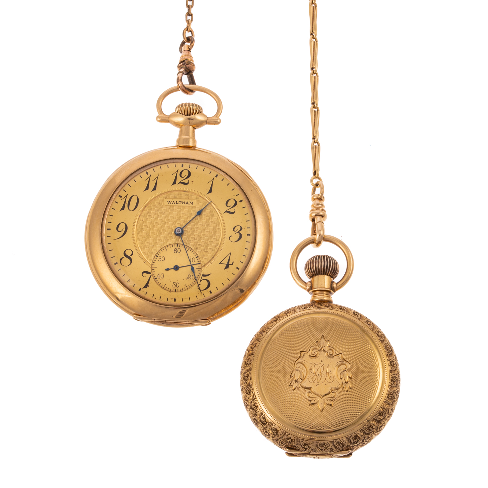 Appraisal: A PAIR OF K YELLOW GOLD POCKET WATCHES CHAINS K