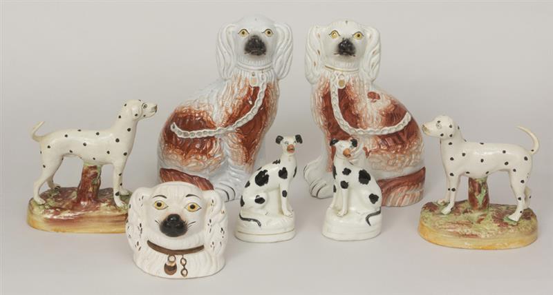 Appraisal: Group of Three Pairs of Staffordshire Dogs and a Spaniel