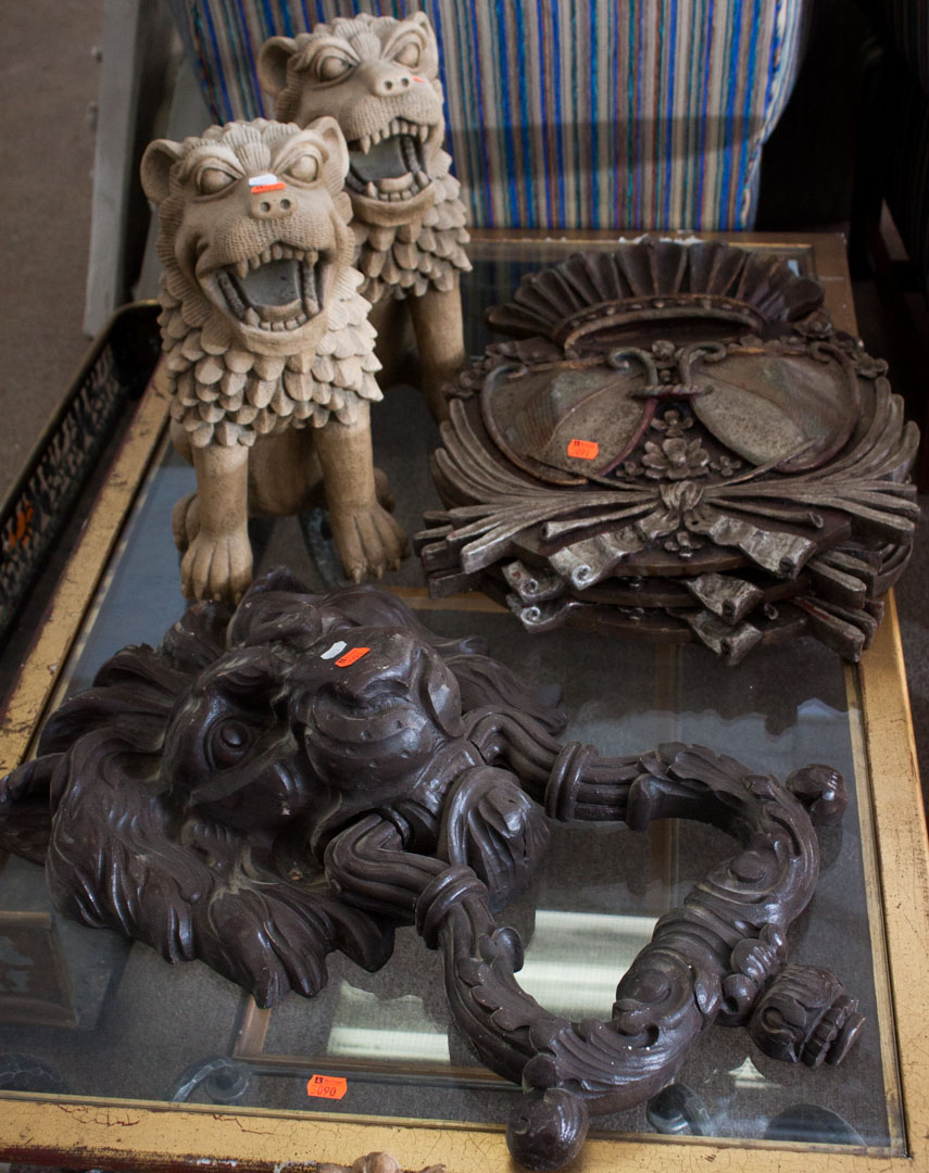 Appraisal: Assorted composition items including lion door knocker three wall plaques