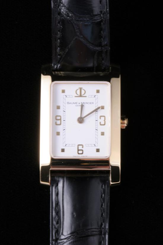 Appraisal: K YELLOW GOLD BAUME AND MERCIER HAMPTON-STRAP WATCH With quartz