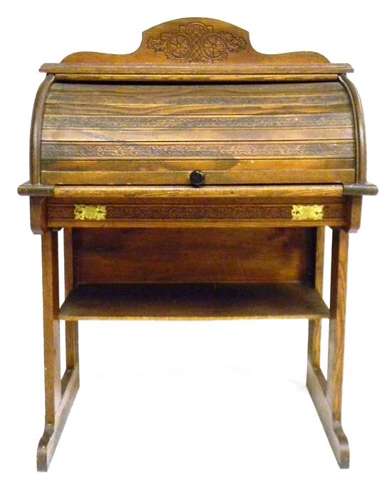 Appraisal: Early th C child's roll top school desk tambour top