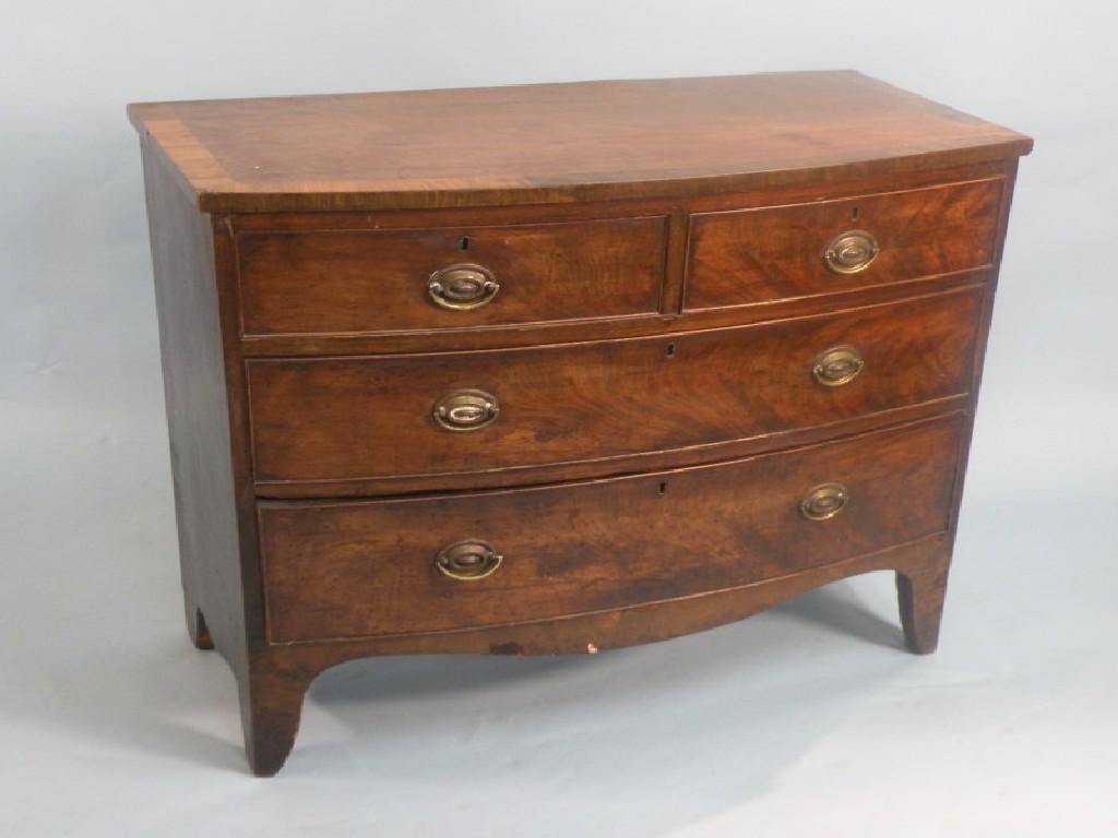 Appraisal: An early thC mahogany and satinwood bow front chest of